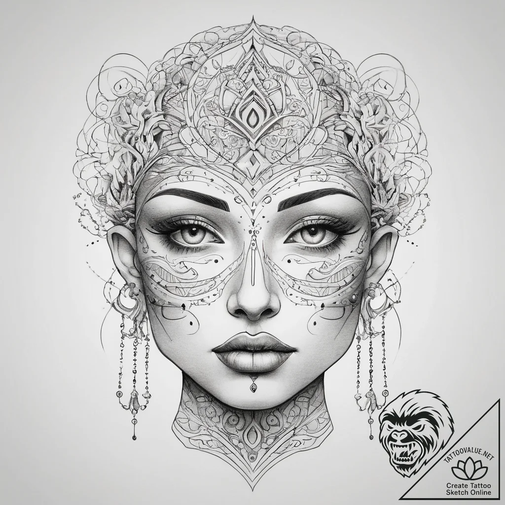 A single continuous line drawing of a face, a... - tattoo sketch (№1753820739_0, 29.07.2025 20:25) — tattoovalue.net