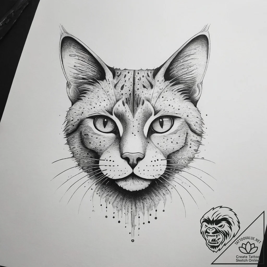 Cat, artistic tattoo sketch, on a clean white... - tattoo sketch (№1753820933_0, 29.07.2025 20:28) — tattoovalue.net