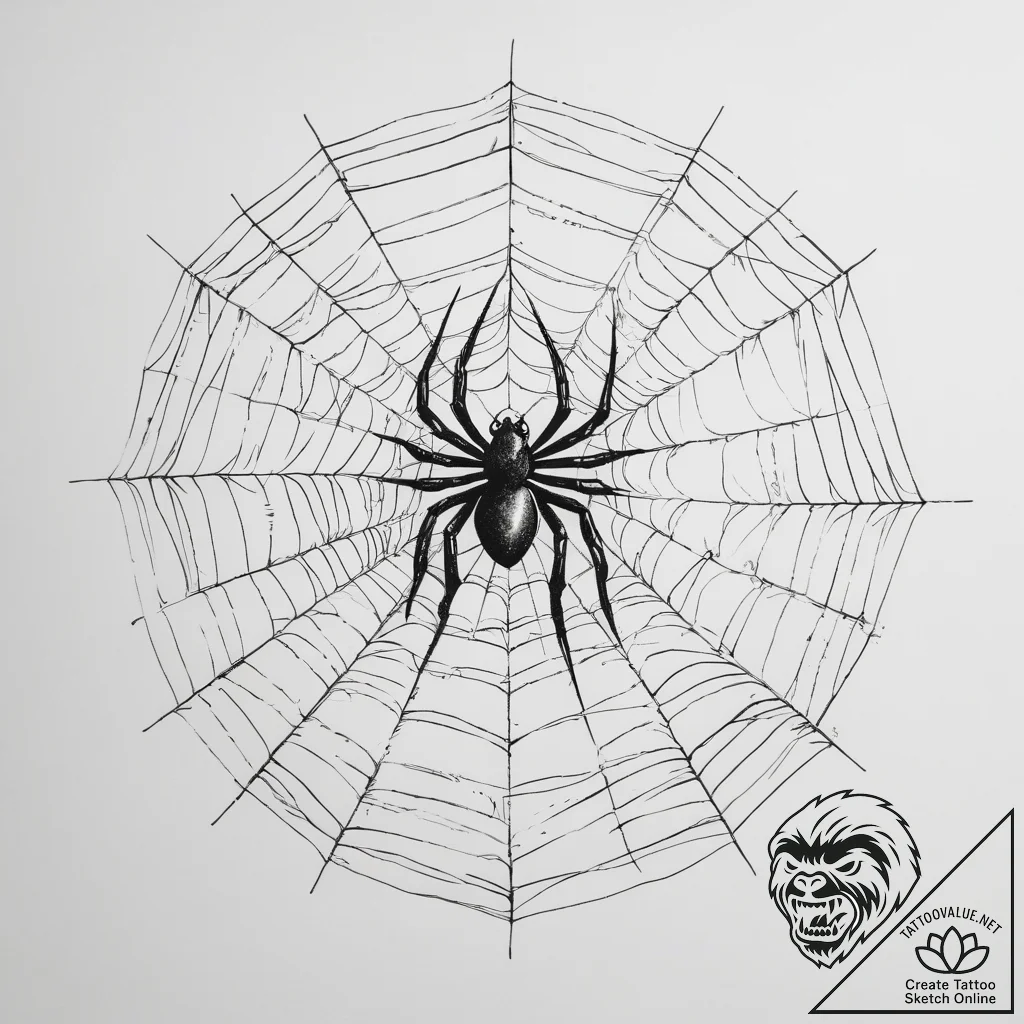 A spider in an ornate web on a mirror - tattoo sketch (№1753822112_0, 29.07.2025 20:48) — tattoovalue.net