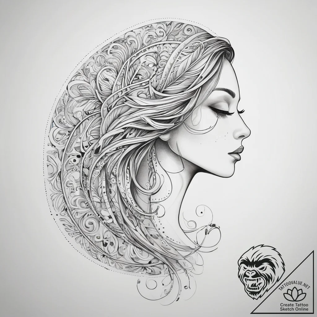 Tattoo sketch a whisper-thin veil blowing in... - tattoo sketch (№1753822888_0, 29.07.2025 21:01) — tattoovalue.net