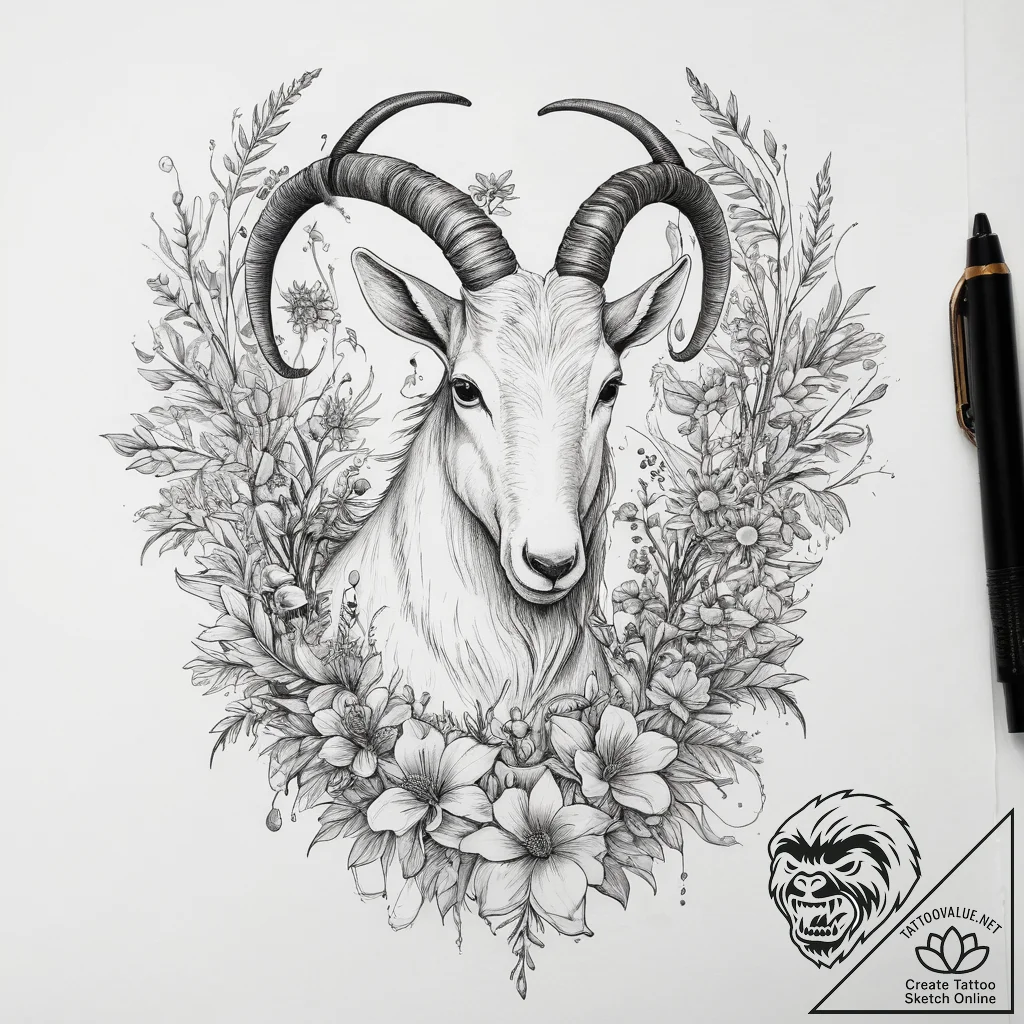 Tattoo design a capricorn goat-fish, with mou... - tattoo sketch (№1753823086_0, 29.07.2025 21:04) — tattoovalue.net