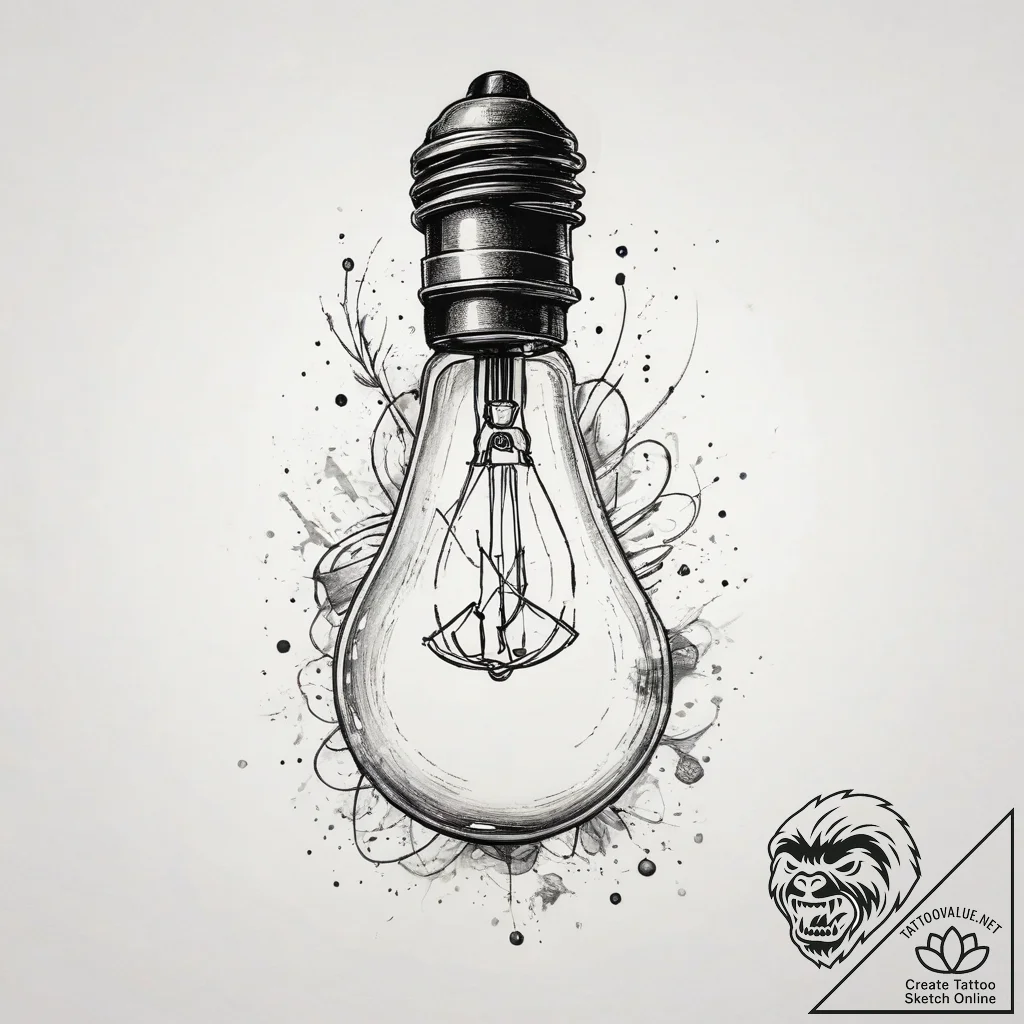 A vintage lightbulb filament glowing, tattoo... - tattoo sketch (№1753823669_0, 29.07.2025 21:14) — tattoovalue.net