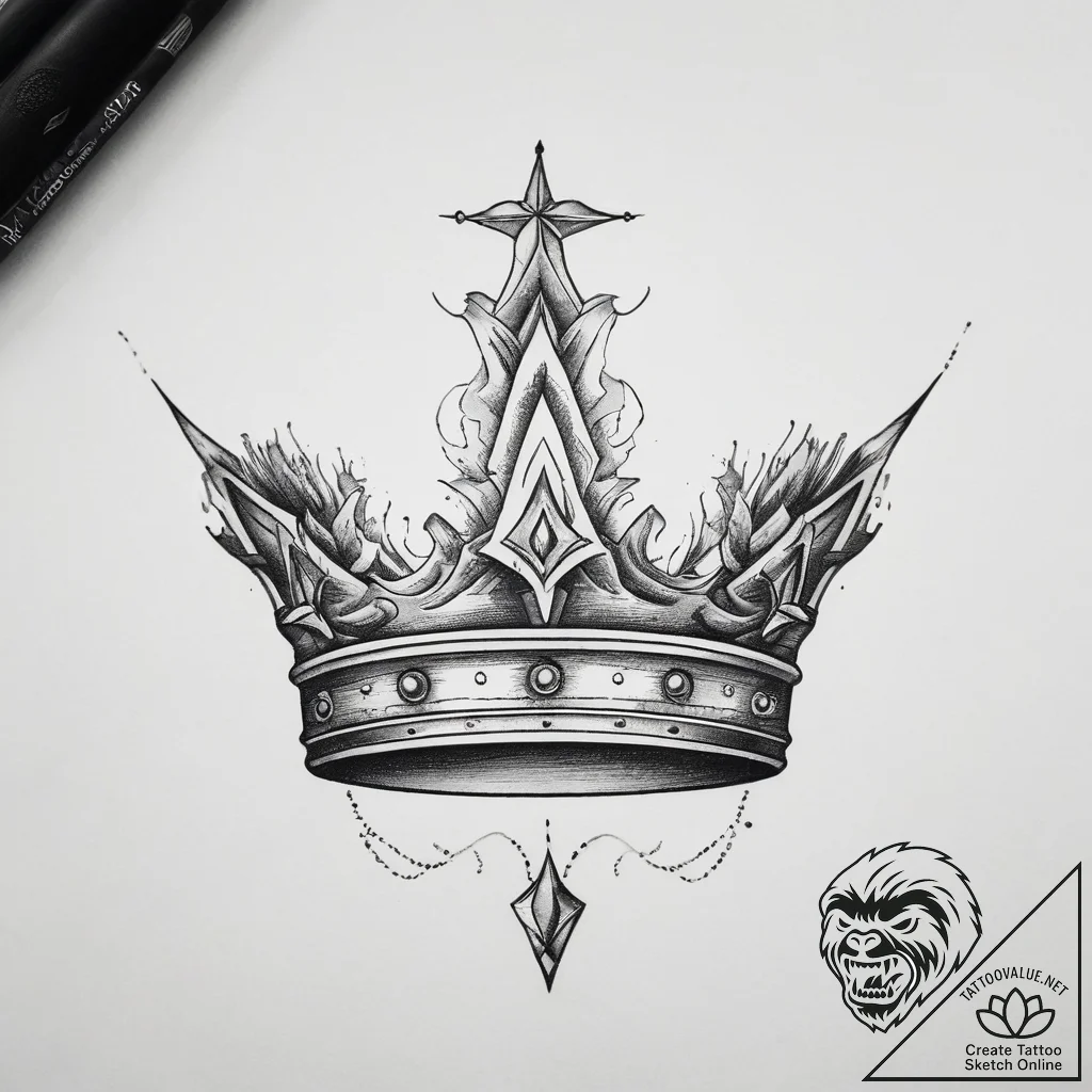 Tattoo design a stylized crown, simple yet po... - tattoo sketch (№1753825819_0, 29.07.2025 21:50) — tattoovalue.net
