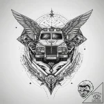 Tattoo design a stylized military vehicle tra… – tattoo sketch (№1753826011_0, 29.07.2025 21:53) — tattoovalue.net