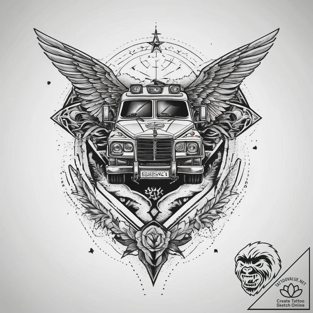 Tattoo design a stylized military vehicle tra... - tattoo sketch (№1753826011_0, 29.07.2025 21:53) — tattoovalue.net