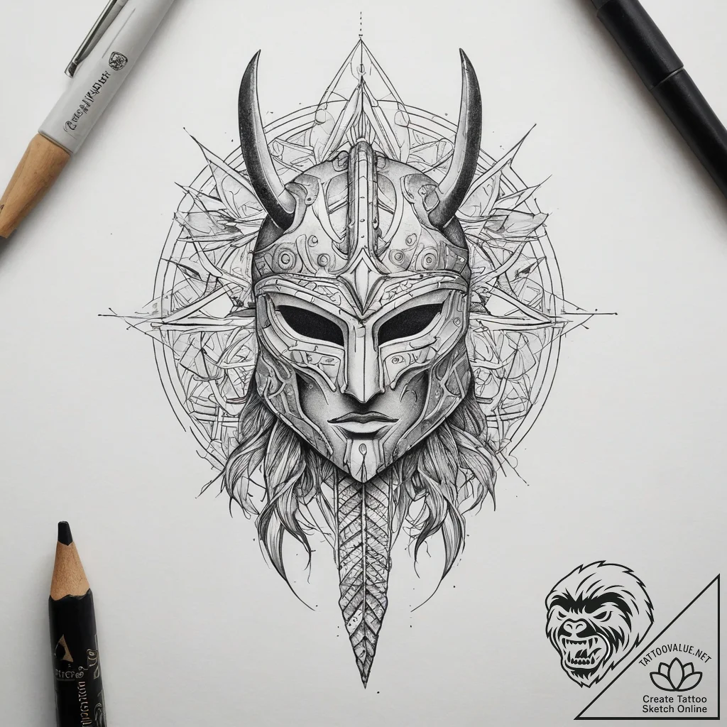 Tattoo sketch a gladiator's armored arm holdi... - tattoo sketch (№1753826205_0, 29.07.2025 21:56) — tattoovalue.net