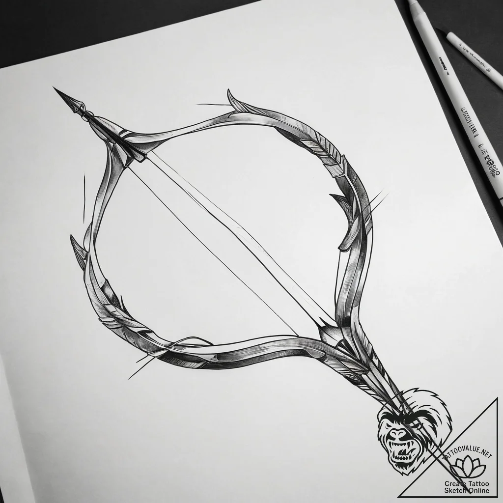 Tattoo sketch a traditional archery bow, unst... - tattoo sketch (№1753827180_0, 29.07.2025 22:13) — tattoovalue.net