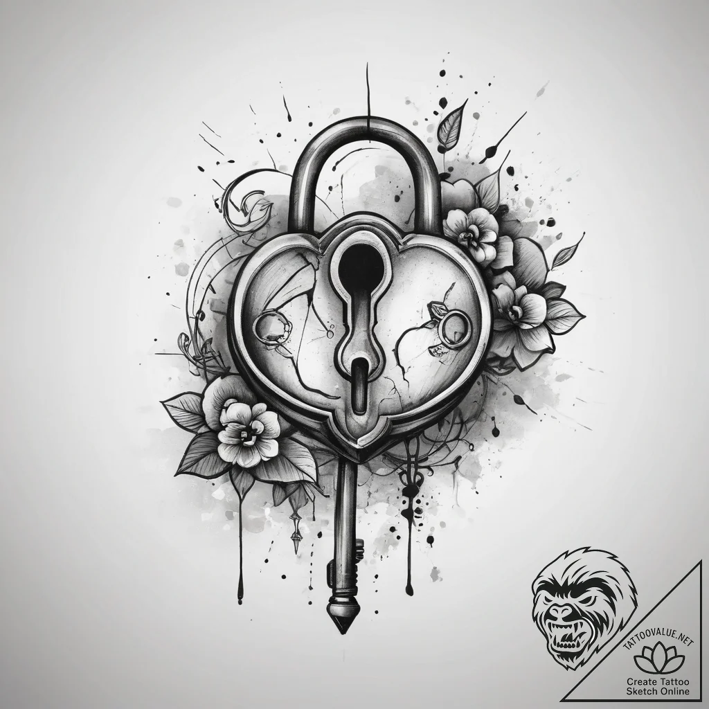 Lock and key (as a pair), artistic tattoo ske... - tattoo sketch (№1753827550_0, 29.07.2025 22:19) — tattoovalue.net