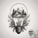 A lightbulb containing a tiny ecosystem, tatt… – tattoo sketch (№1753828133_0, 29.07.2025 22:28) — tattoovalue.net