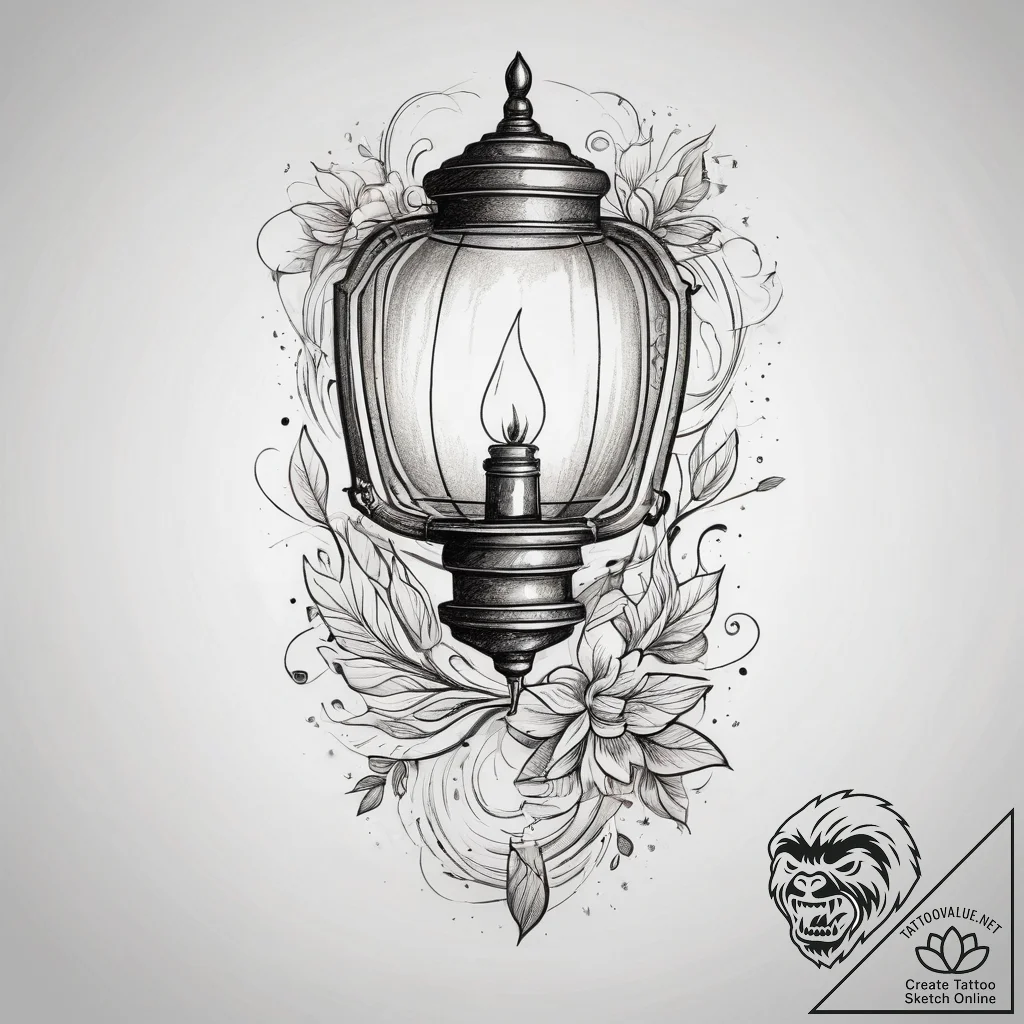 Tattoo sketch a single, glowing lantern in da... - tattoo sketch (№1753828915_0, 29.07.2025 22:41) — tattoovalue.net