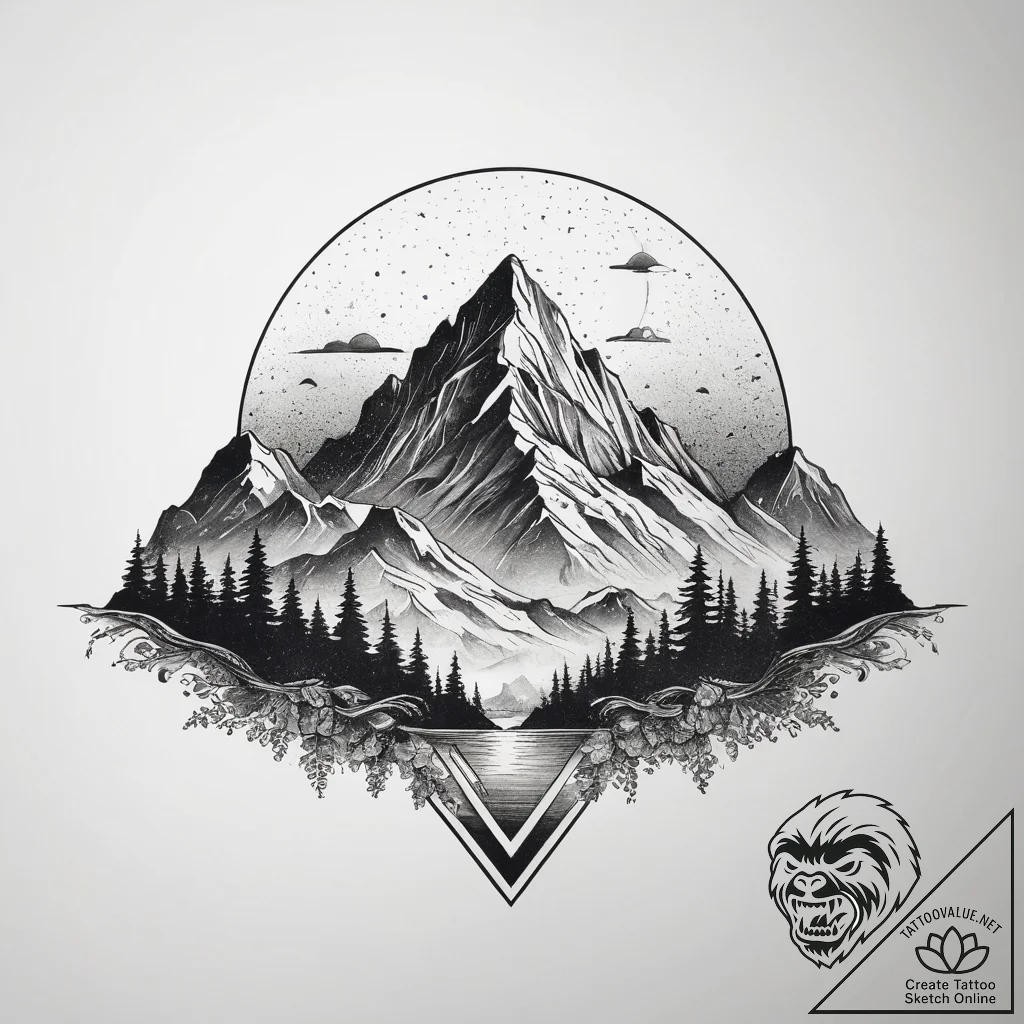 Tattoo sketch a minimalist mountain range wit... - tattoo sketch (№1753829305_0, 29.07.2025 22:48) — tattoovalue.net