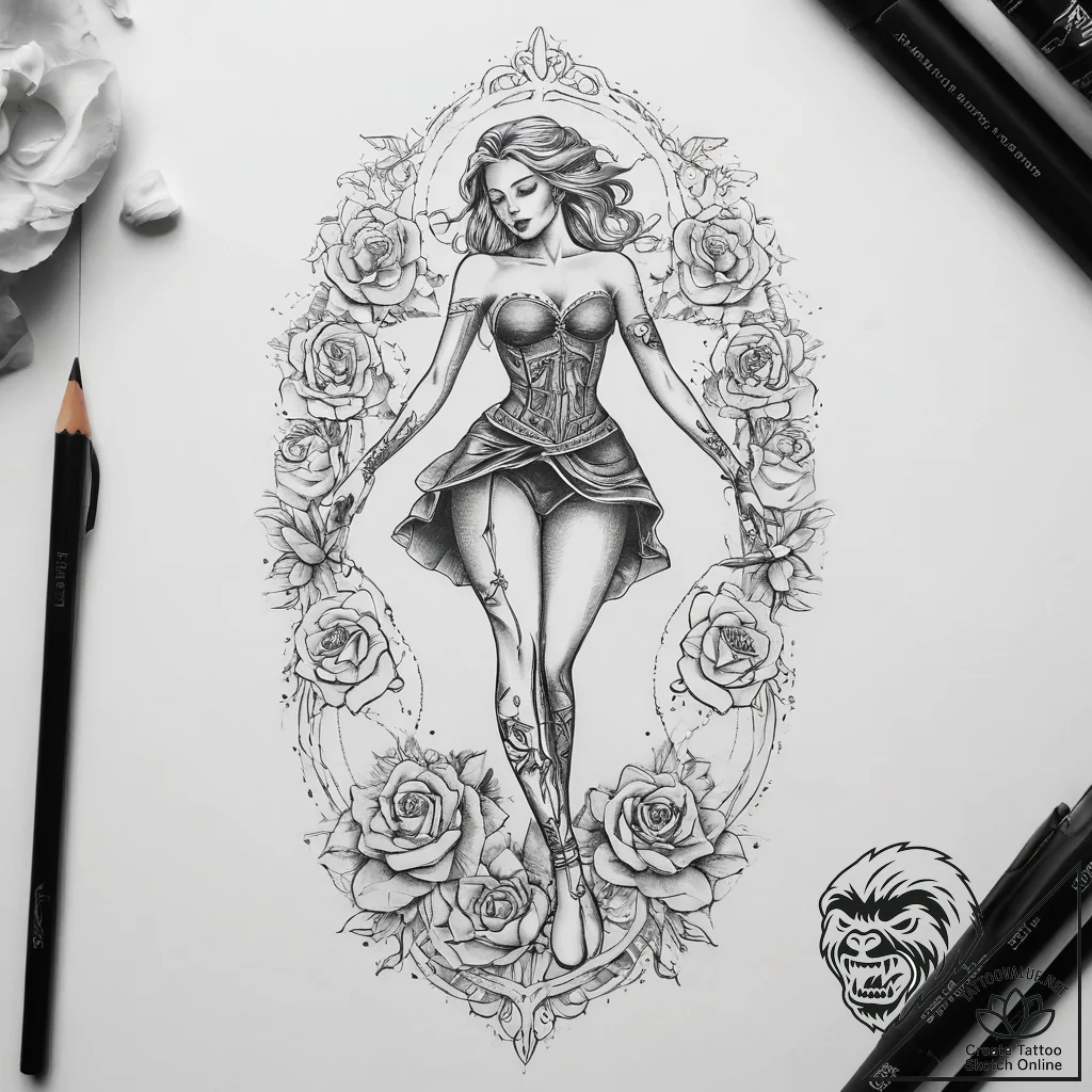 A solitary figure practicing ice skating on a... - tattoo sketch (№1753829893_0, 29.07.2025 22:58) — tattoovalue.net