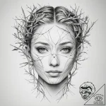 A human face made from interwoven tree branch… – tattoo sketch (№1753830087_0, 29.07.2025 23:01) — tattoovalue.net