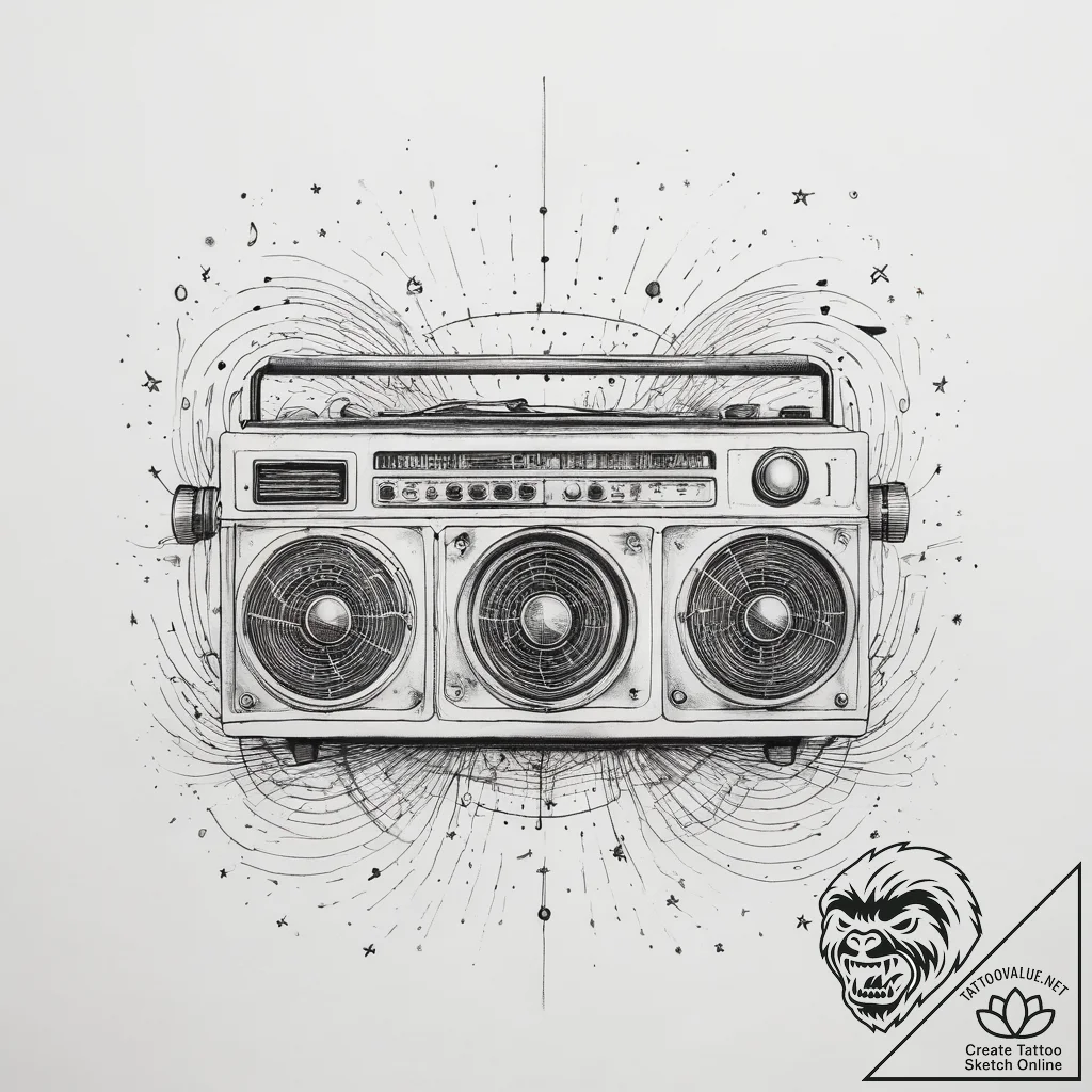 A vintage radio broadcasting sound waves and... - tattoo sketch (№1753830281_0, 29.07.2025 23:04) — tattoovalue.net