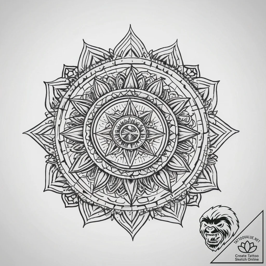 Tattoo design a mandala-style geometric patte... - tattoo sketch (№1753830669_0, 29.07.2025 23:11) — tattoovalue.net