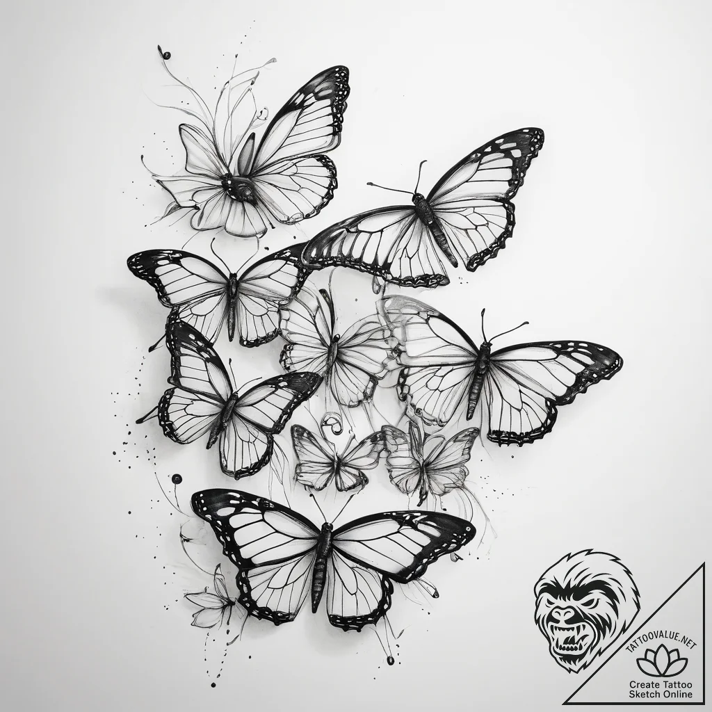 A swarm of monarch butterflies migrating. - tattoo sketch (№1753830866_0, 29.07.2025 23:14) — tattoovalue.net