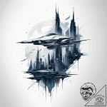 Tattoo sketch a futuristic cityscape at night… – tattoo sketch (№1753831840_0, 29.07.2025 23:30) — tattoovalue.net