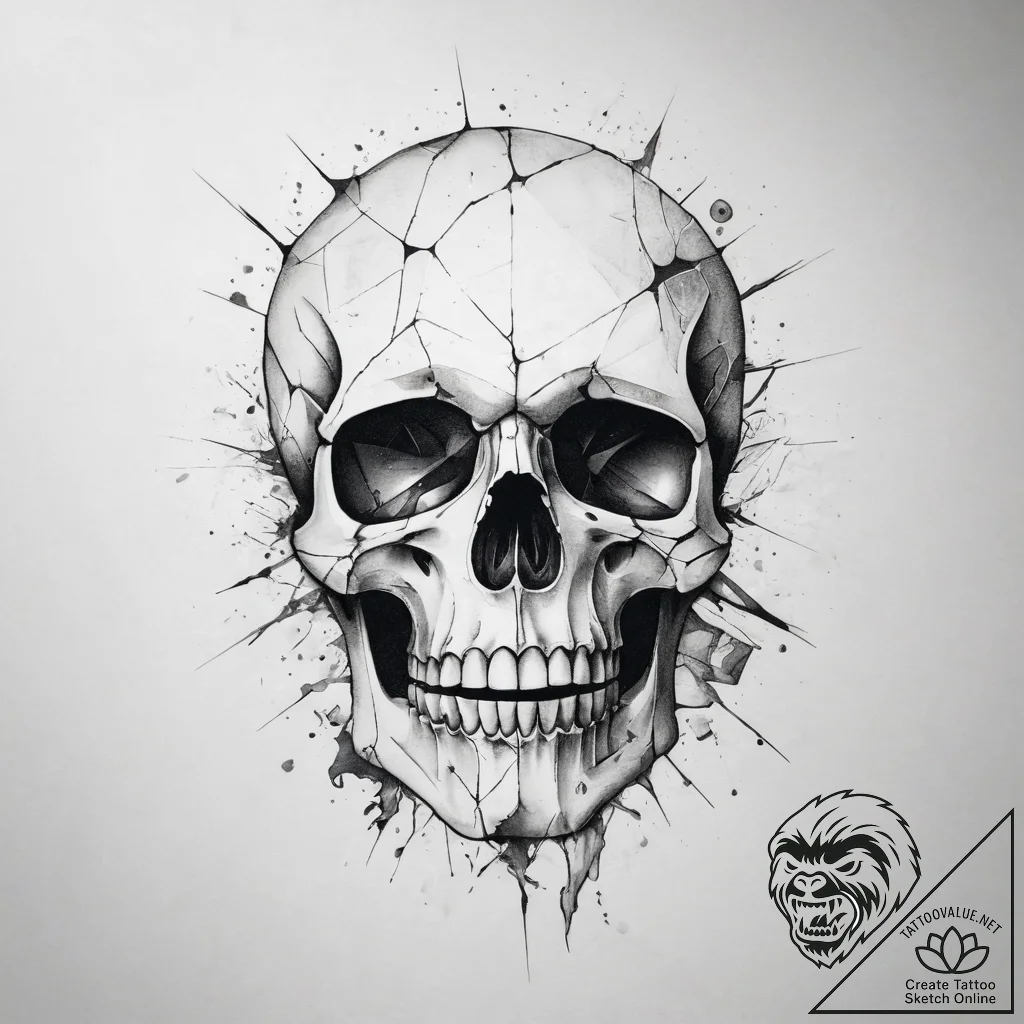 A shattered mirror reflecting a skull - tattoo sketch (№1753833225_0, 29.07.2025 23:53) — tattoovalue.net