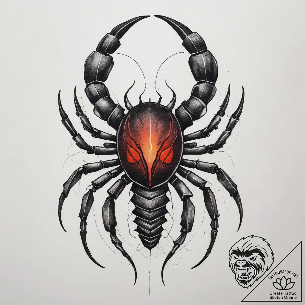 Tattoo design a scorpio scorpion made of obsi... - tattoo sketch (№1753833805_0, 30.07.2025 00:03) — tattoovalue.net
