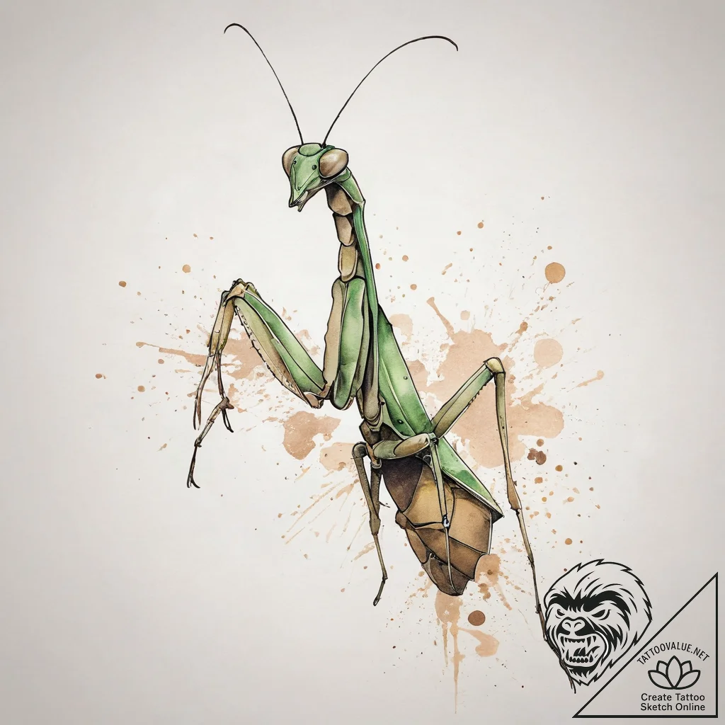 Praying mantis, tattoo drawing outline, on a... - tattoo sketch (№1753834196_0, 30.07.2025 00:09) — tattoovalue.net