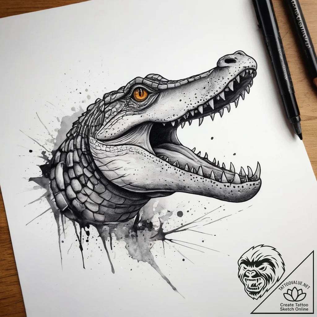 Alligator, tattoo sketch design, bold outline... - tattoo sketch (№1753834391_0, 30.07.2025 00:13) — tattoovalue.net
