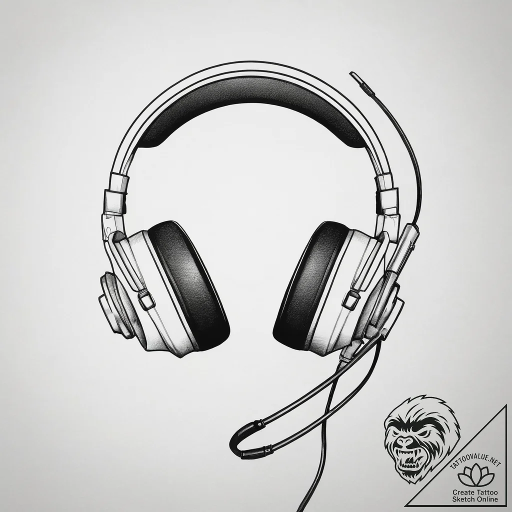 Tattoo sketch a gaming headset with a microph... - tattoo sketch (№1753865284_0, 30.07.2025 08:48) — tattoovalue.net