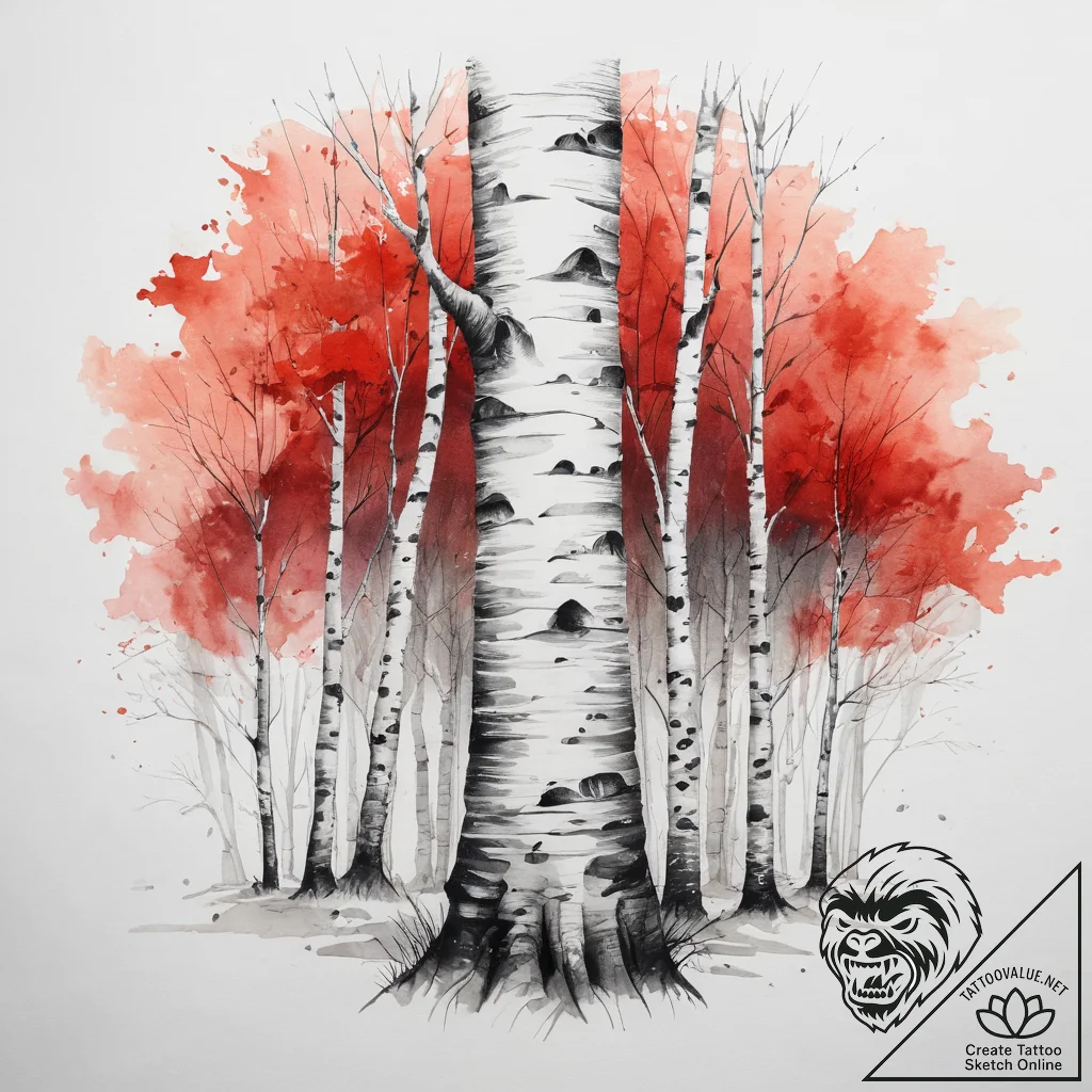 A watercolor tattoo of a birch grove in autum... - tattoo sketch (№1753865480_0, 30.07.2025 08:51) — tattoovalue.net
