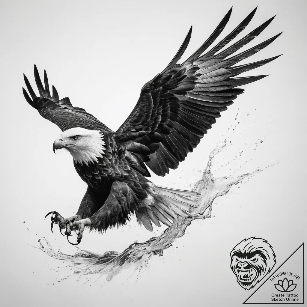 An eagle in flight, talons outstretched, abou... - tattoo sketch (№1753867267_0, 30.07.2025 09:21) — tattoovalue.net