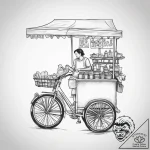 A street food vendor serving noodles from a c… – tattoo sketch (№1753867658_0, 30.07.2025 09:27) — tattoovalue.net
