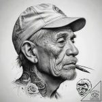 A hyperrealistic portrait of an elderly fishe… – tattoo sketch (№1753868854_0, 30.07.2025 09:47) — tattoovalue.net