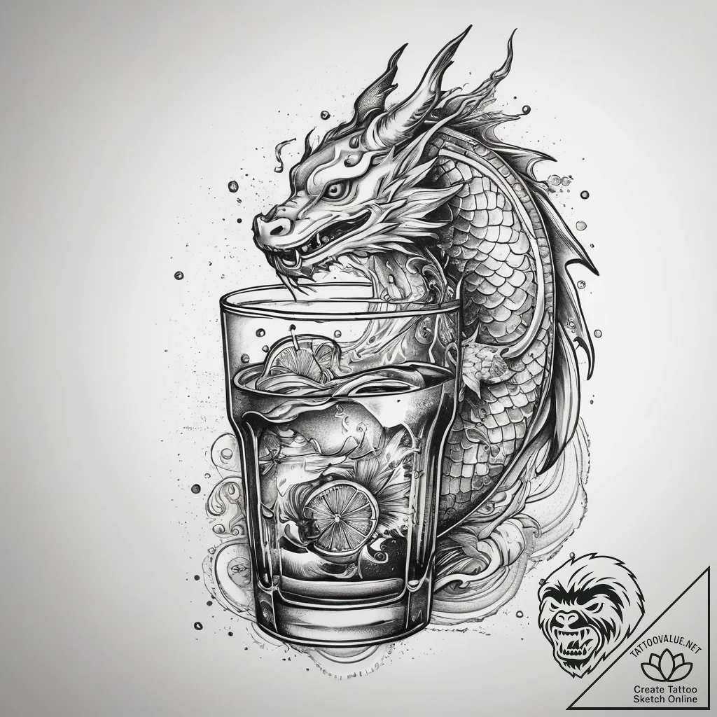 A shot of a glass of cola with ice and a lime... - tattoo sketch (№1753869639_0, 30.07.2025 10:00) — tattoovalue.net