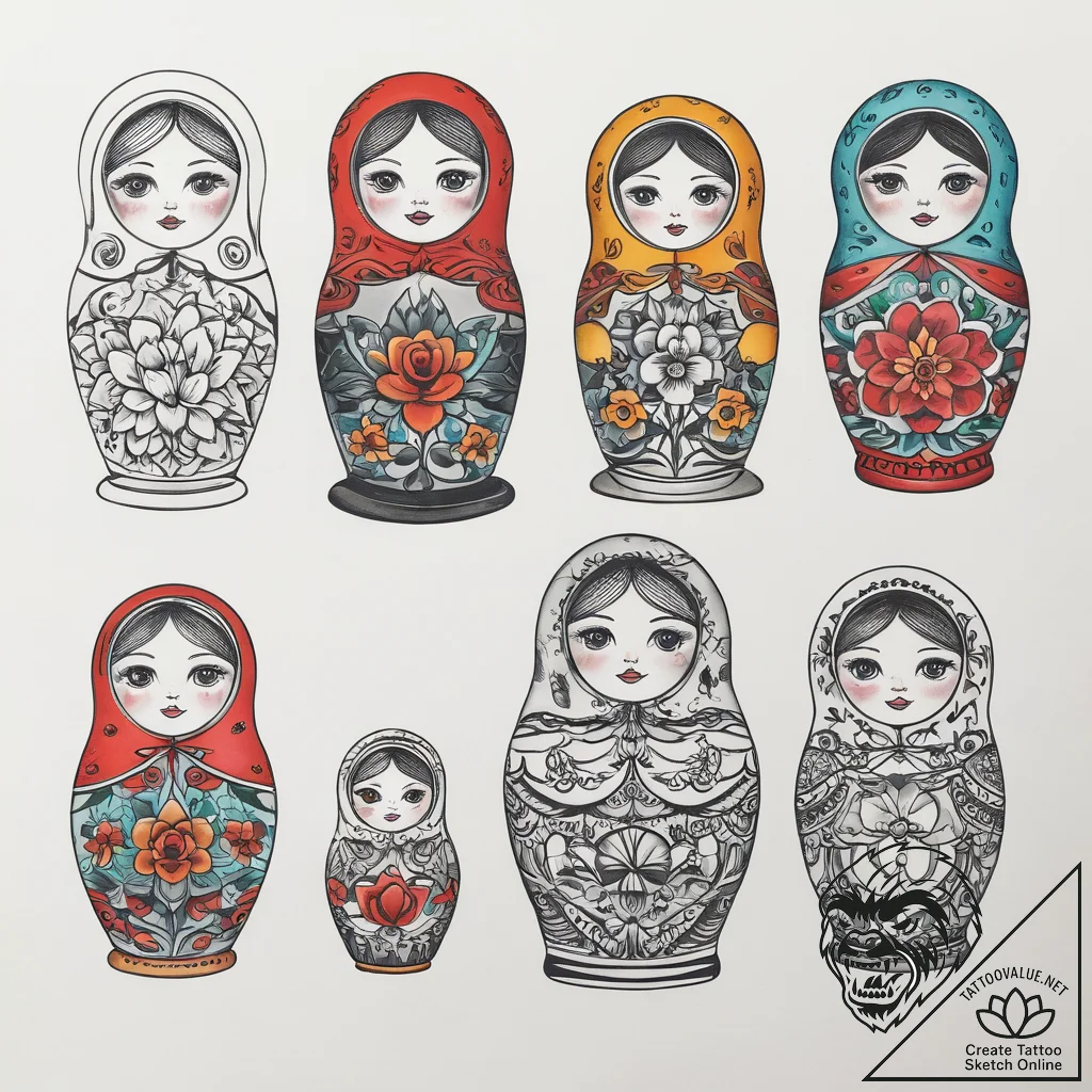 Tattoo sketch a set of nesting dolls, each re... - tattoo sketch (№1753870026_0, 30.07.2025 10:07) — tattoovalue.net