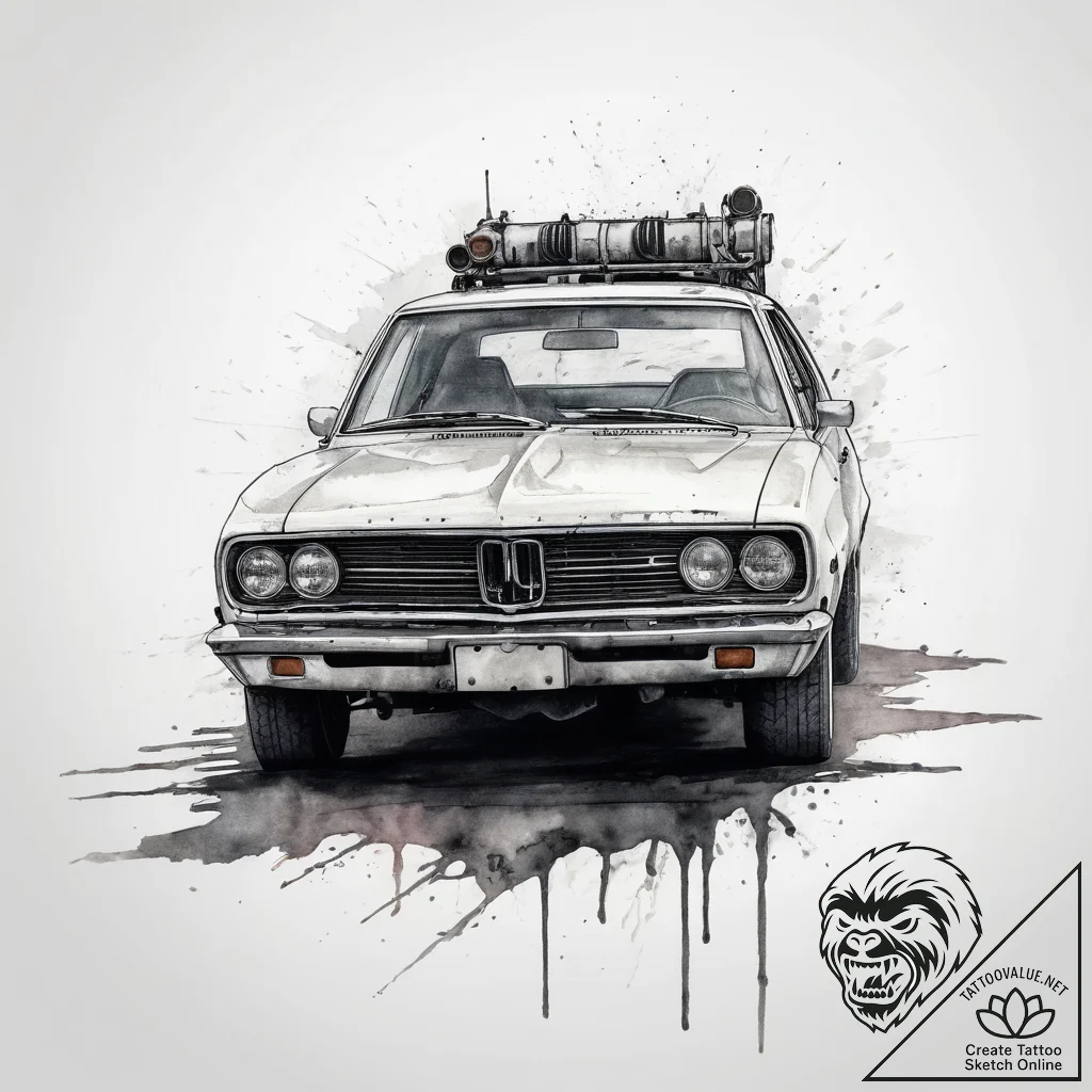 Tattoo sketch a post-apocalyptic vehicle driv... - tattoo sketch (№1753870223_0, 30.07.2025 10:10) — tattoovalue.net