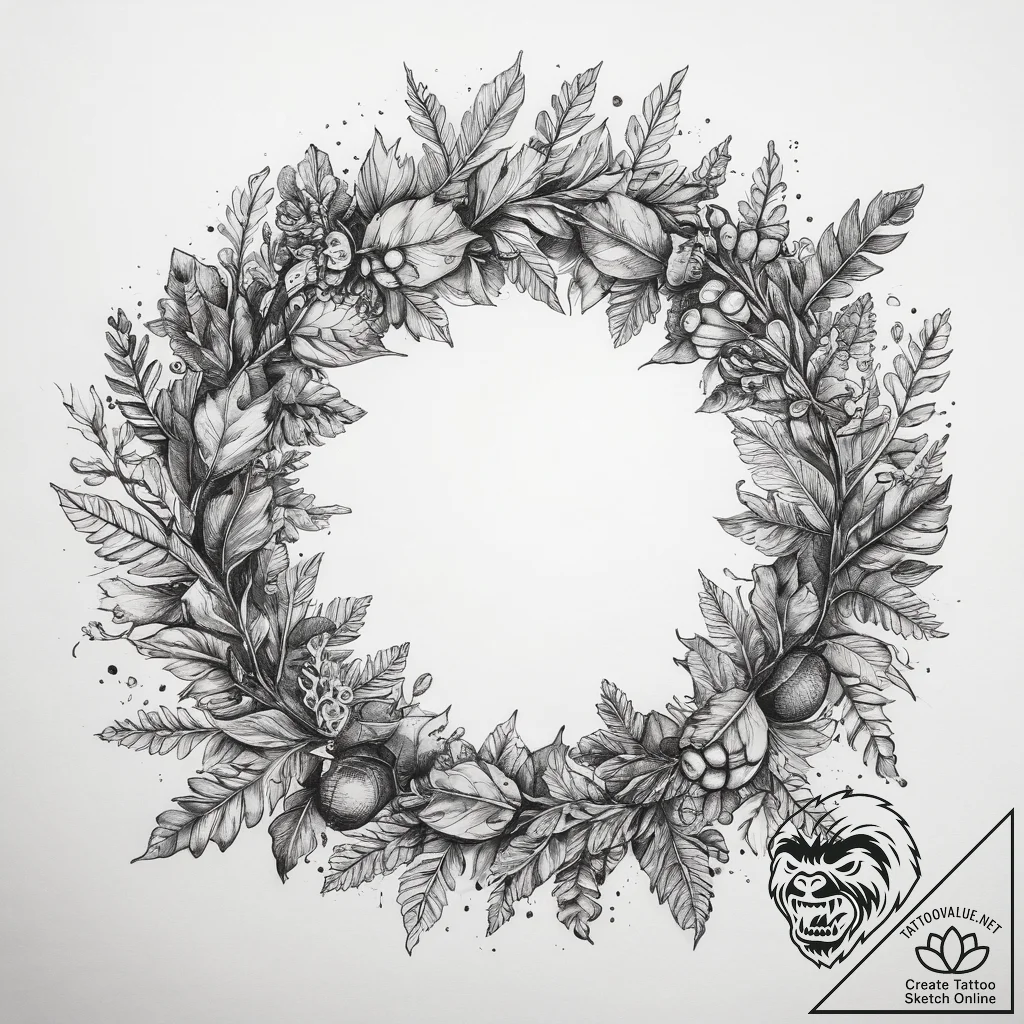Tattoo design a strong, protective wreath mad... - tattoo sketch (№1753870424_0, 30.07.2025 10:13) — tattoovalue.net