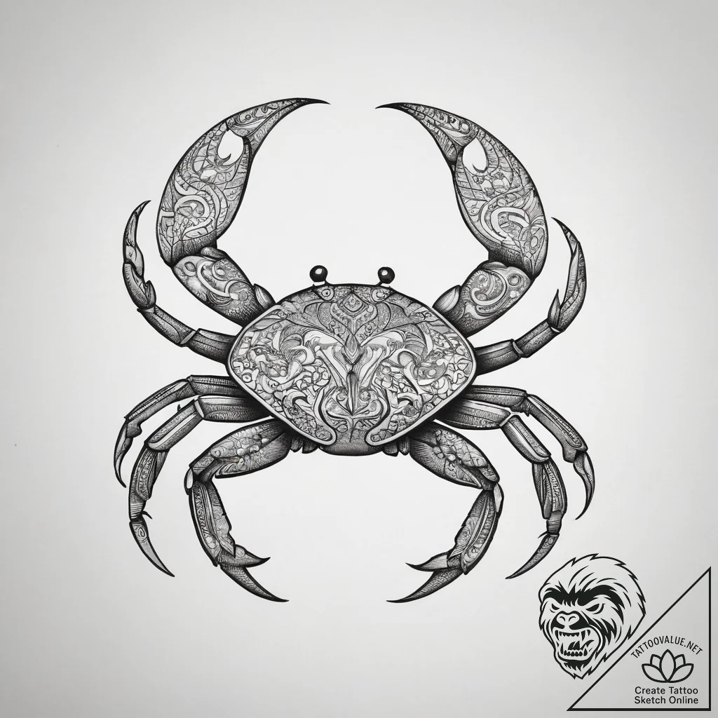 Crab, artistic tattoo sketch, black outline o... - tattoo sketch (№1753871594_0, 30.07.2025 10:33) — tattoovalue.net