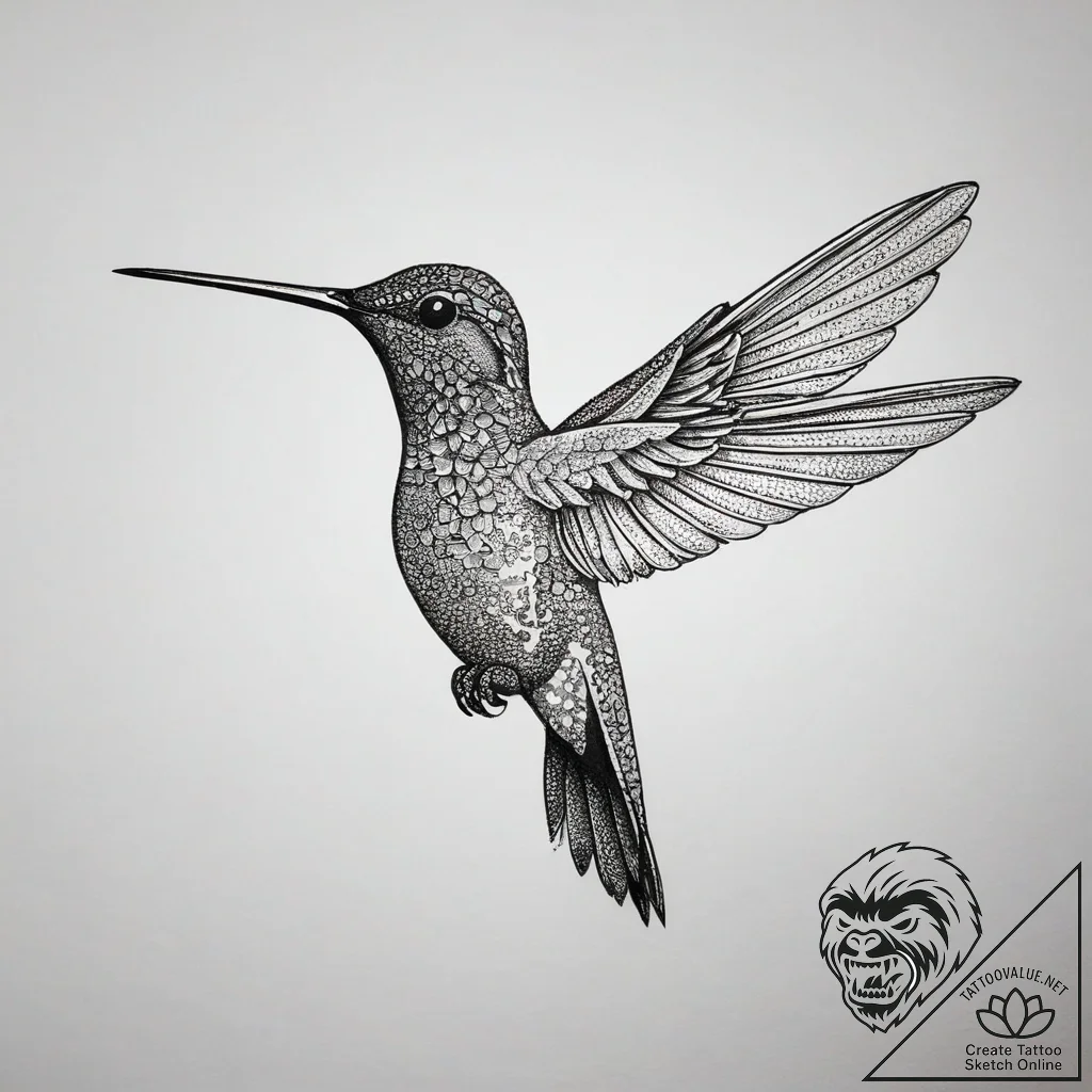 Hummingbird, tattoo line art, minimalist tatt... - tattoo sketch (№1753871793_0, 30.07.2025 10:36) — tattoovalue.net