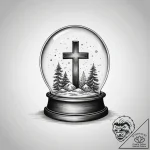 The view from inside a snow globe., ink illus… – tattoo sketch (№1753872381_0, 30.07.2025 10:46) — tattoovalue.net