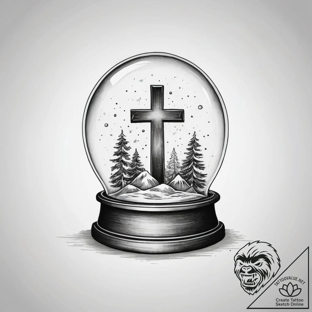 The view from inside a snow globe., ink illus... - tattoo sketch (№1753872381_0, 30.07.2025 10:46) — tattoovalue.net