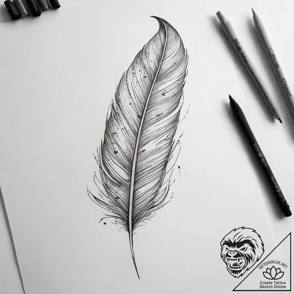Tattoo sketch a delicate feather. - tattoo sketch (№1753873162_0, 30.07.2025 10:59) — tattoovalue.net