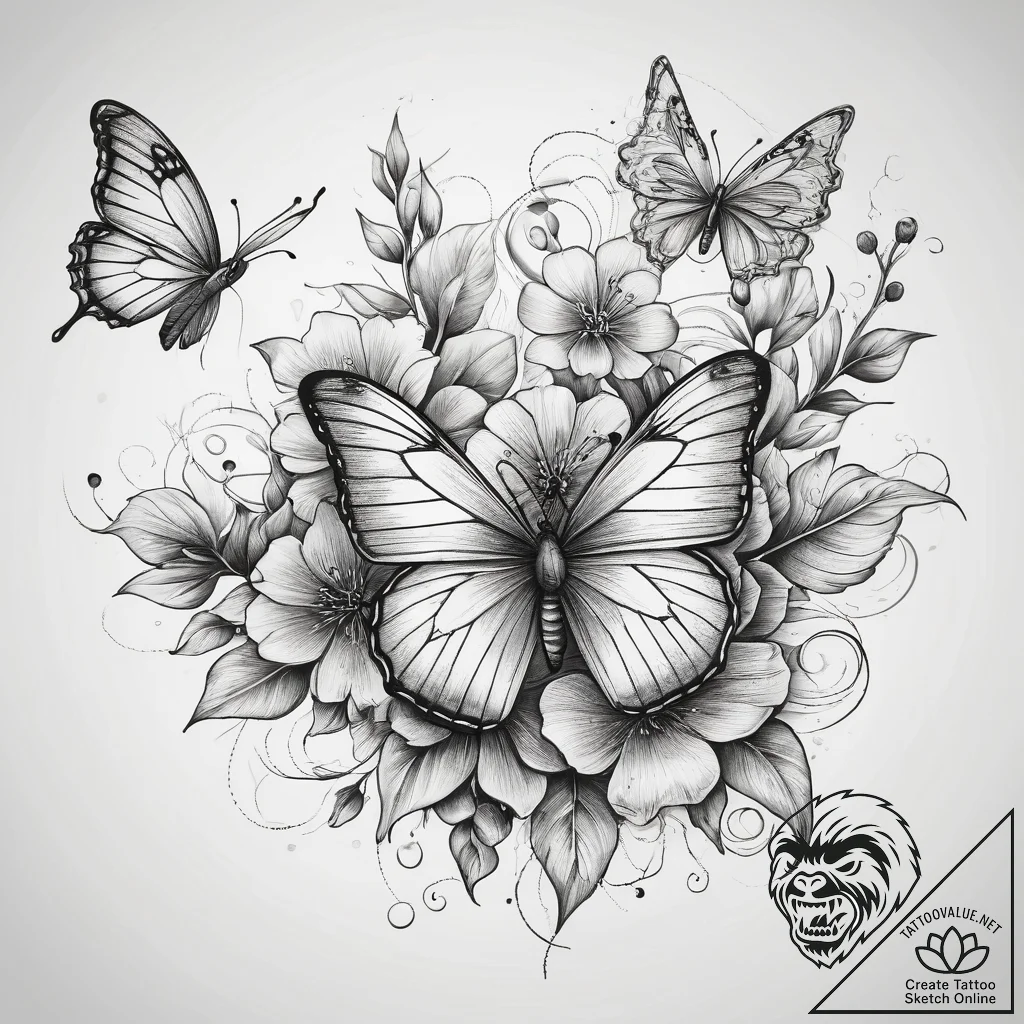 Tattoo design: a composition of blooming appl... - tattoo sketch (№1753874942_0, 30.07.2025 11:29) — tattoovalue.net