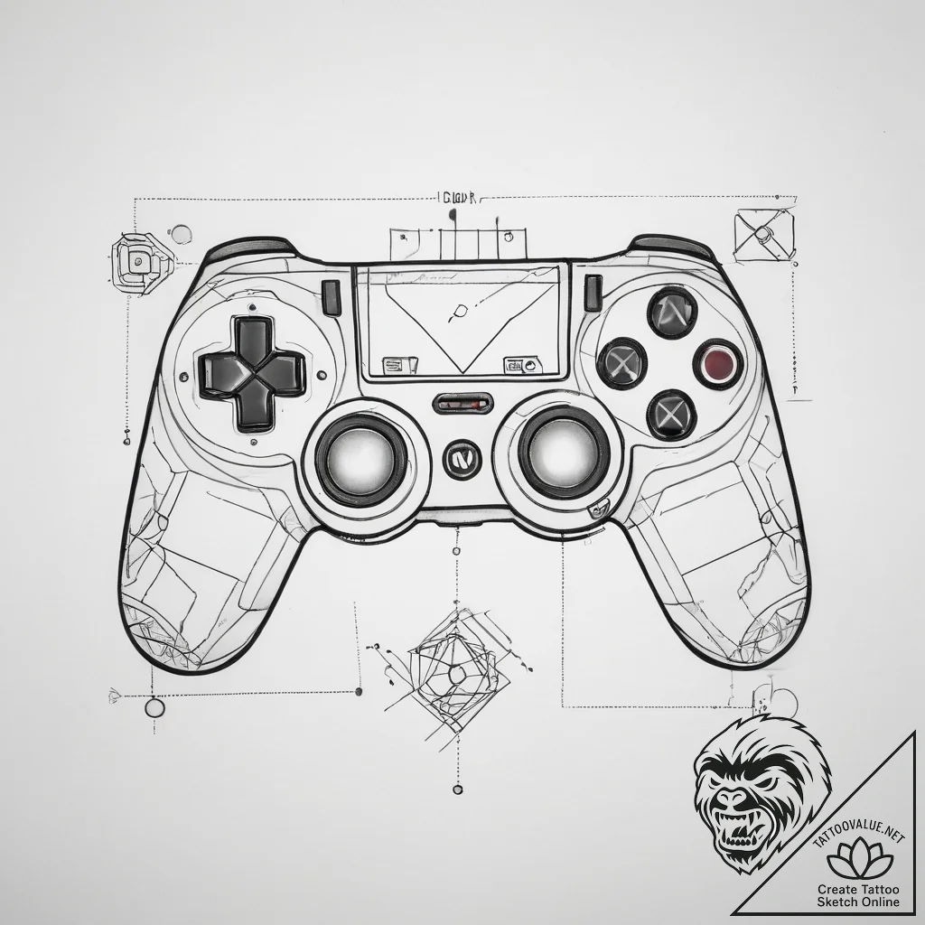 Tattoo sketch a deconstructed game controller... - tattoo sketch (№1753875928_0, 30.07.2025 11:45) — tattoovalue.net