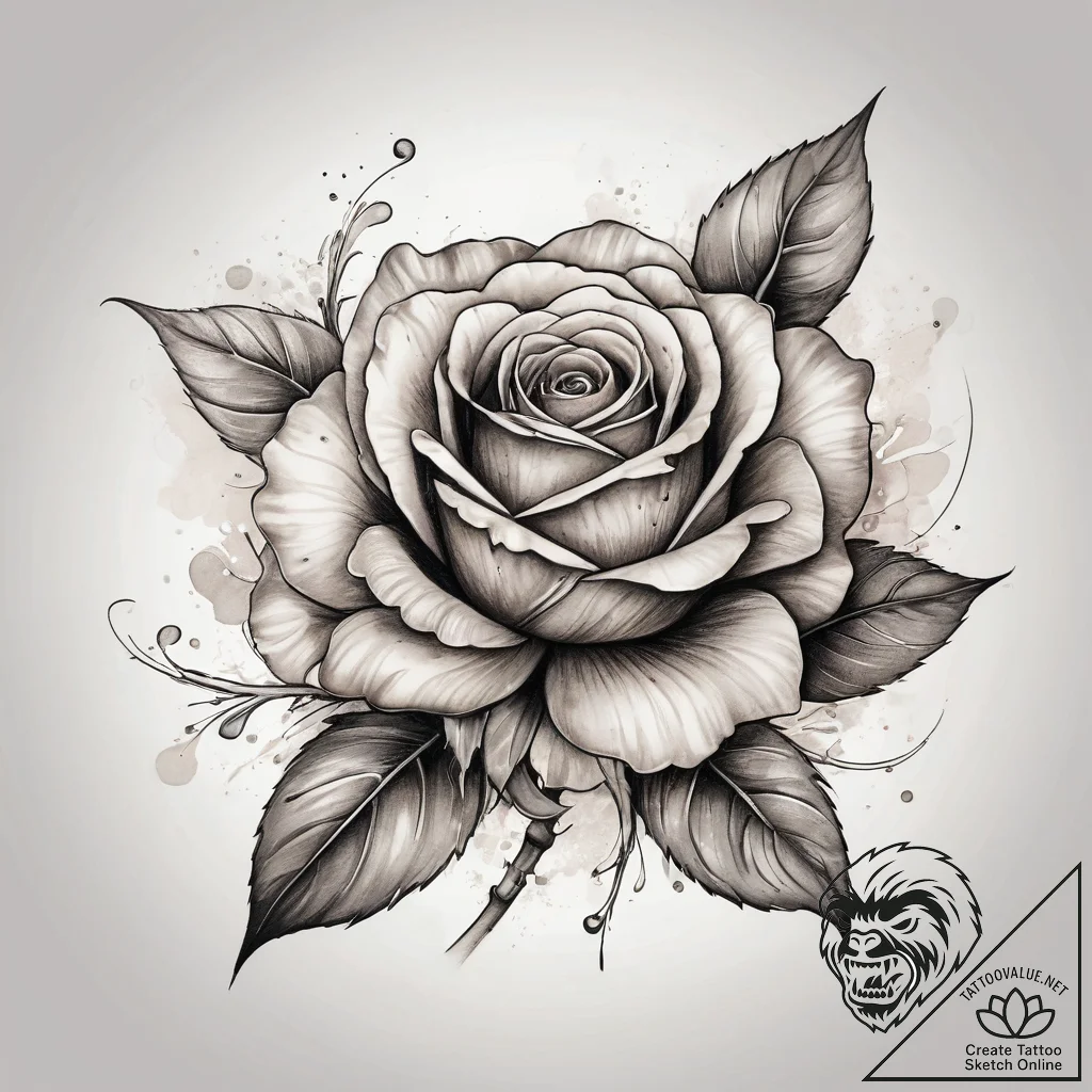 Tattoo sketch a full blooming rose in waterco... - tattoo sketch (№1753876118_0, 30.07.2025 11:48) — tattoovalue.net