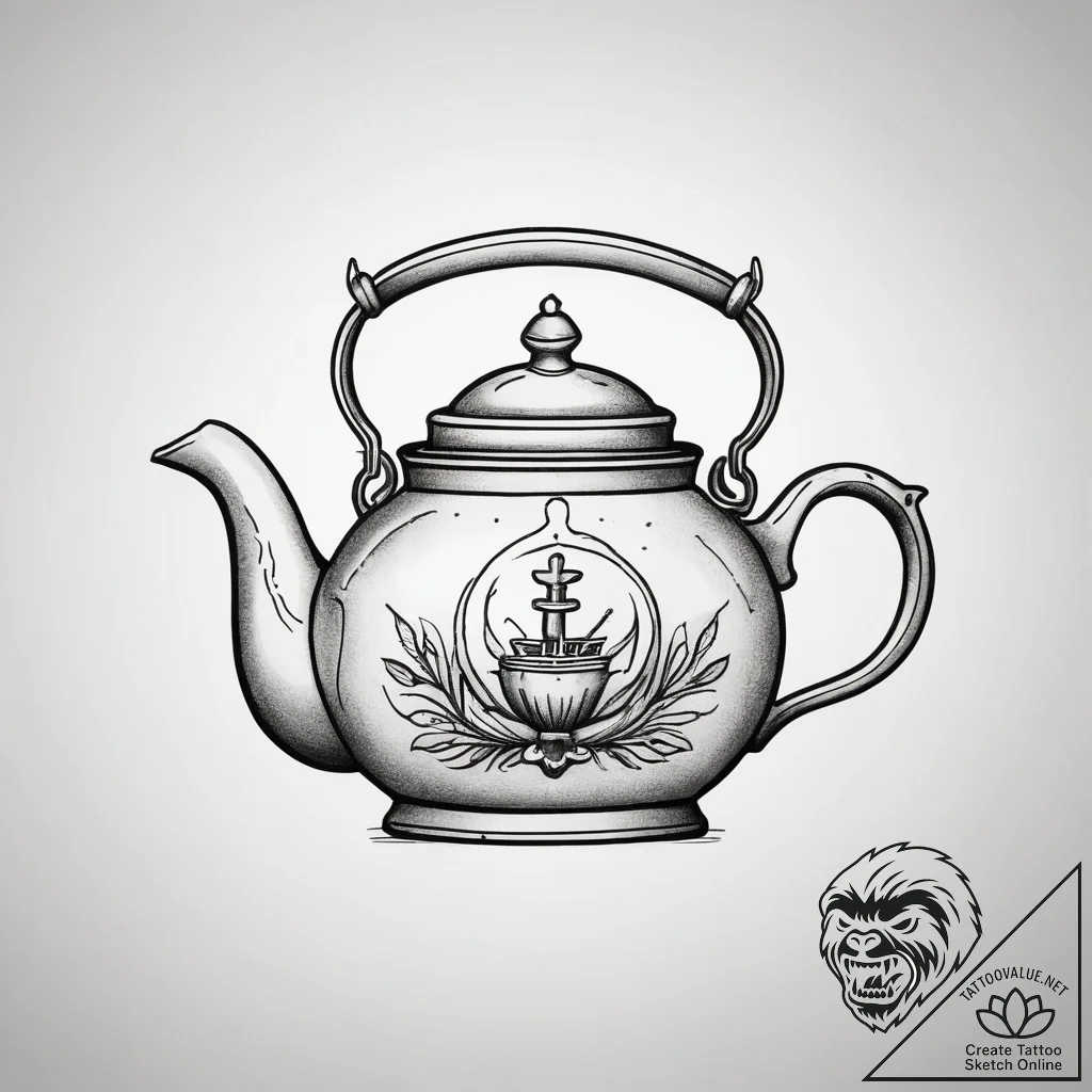 Teapot, tattoo sketch design, clean lines, cr... - tattoo sketch (№1753876509_0, 30.07.2025 11:55) — tattoovalue.net