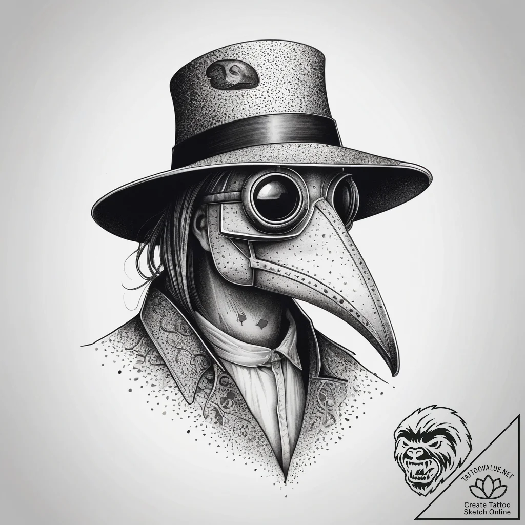 Plague doctor, ink illustration for tattoo, m... - tattoo sketch (№1753876898_0, 30.07.2025 12:01) — tattoovalue.net