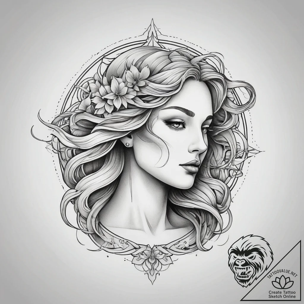 Art nouveau aphrodite, concept art for tattoo... - tattoo sketch (№1753877098_0, 30.07.2025 12:04) — tattoovalue.net