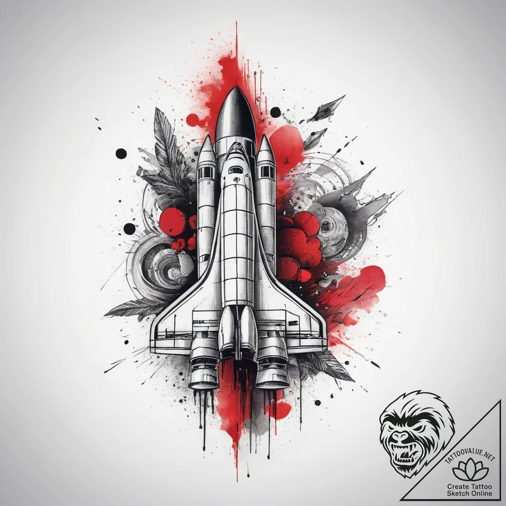 Tattoo sketch a stylized space shuttle taking... - tattoo sketch (№1753878090_0, 30.07.2025 12:21) — tattoovalue.net
