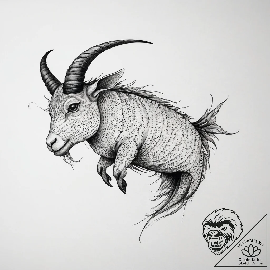 Tattoo design a capricorn goat-fish, half bla... - tattoo sketch (№1753878882_0, 30.07.2025 12:34) — tattoovalue.net
