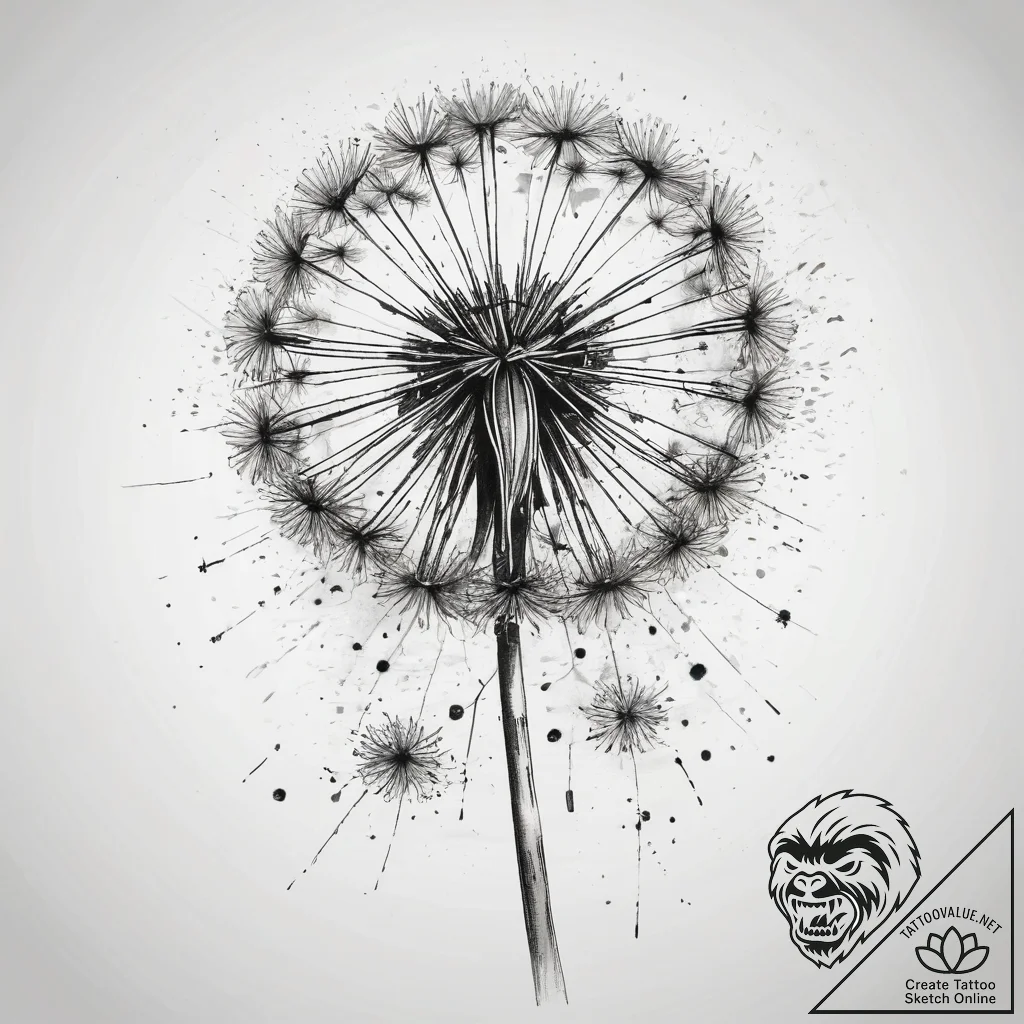 Tattoo sketch a dandelion with seeds blowing... - tattoo sketch (№1753879479_0, 30.07.2025 12:44) — tattoovalue.net