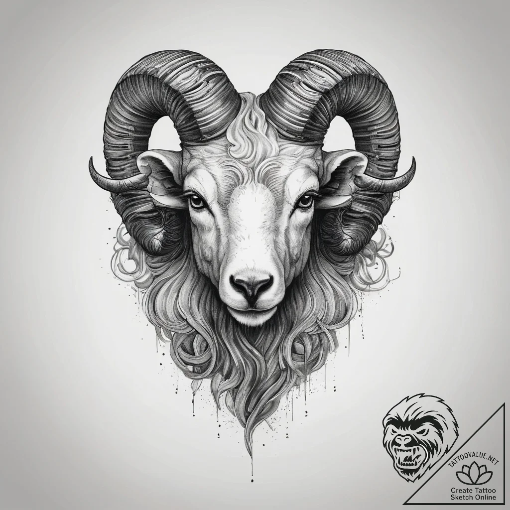 Tattoo sketch an aries ram's head with subtle... - tattoo sketch (№1753879874_0, 30.07.2025 12:51) — tattoovalue.net