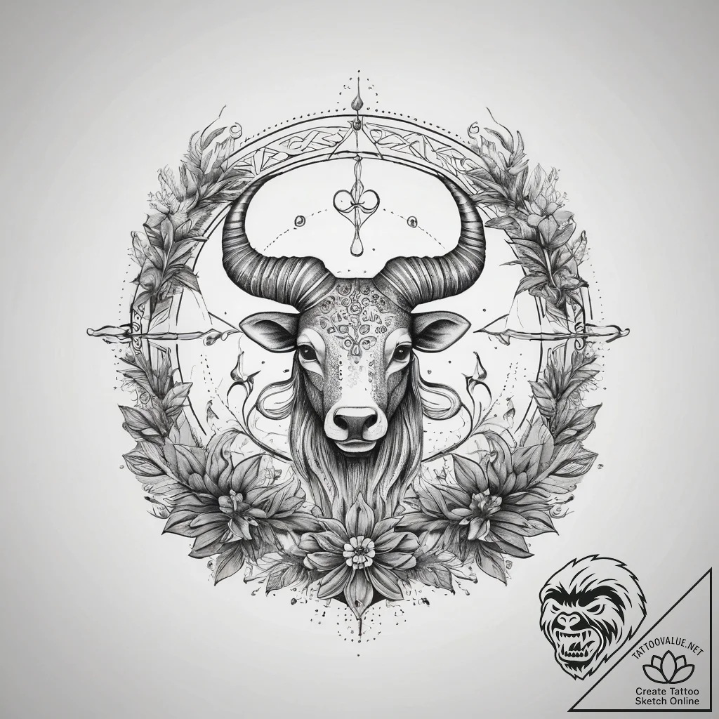 Tattoo design a zodiac symbol subtly woven in... - tattoo sketch (№1753880266_0, 30.07.2025 12:57) — tattoovalue.net